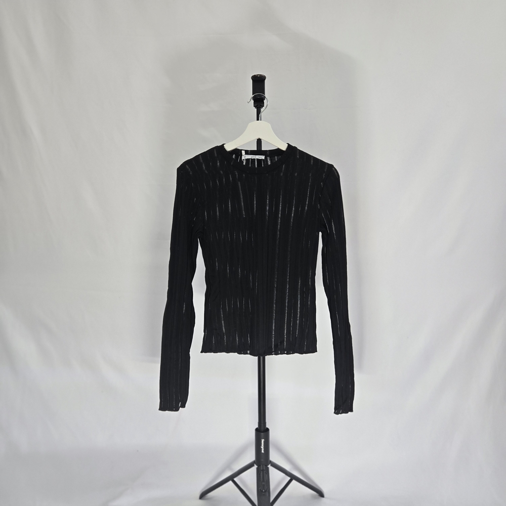Mango Black Ribbed Knit Top